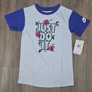 Nike Kids Blue and White Graphic T-Shirt Dress With Artwork Kids Size 4